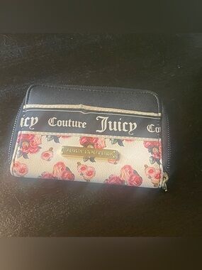 Juicy Couture Black and Pink Floral Zip Wallet